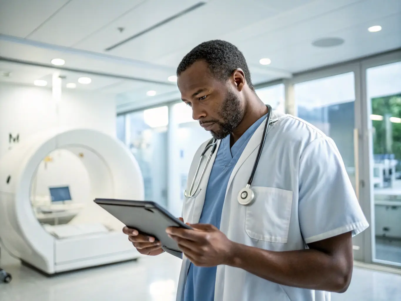 A healthcare professional using an automated system to manage patient data, highlighting efficiency and accuracy.